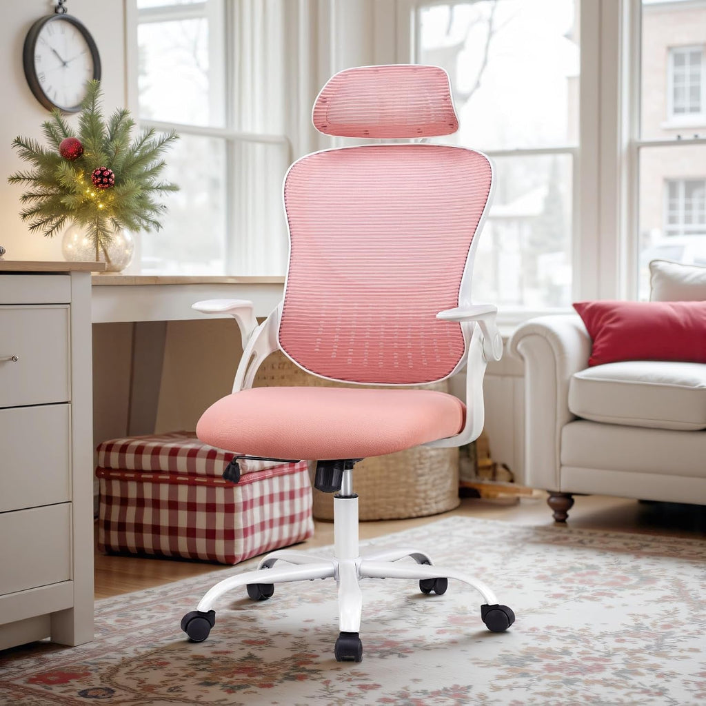 Ergonomic Pink Home Office Chair With Lumbar Support-2