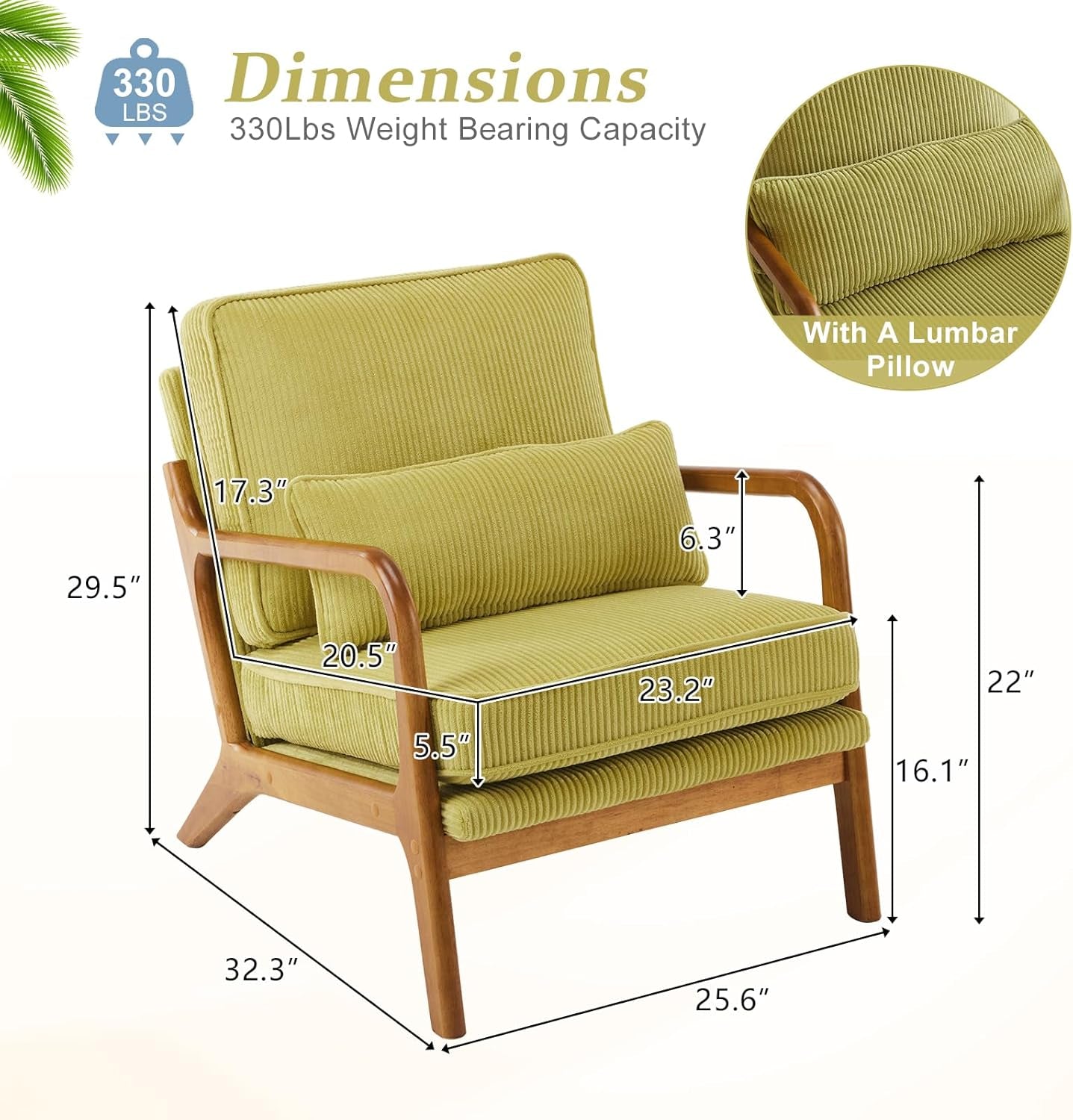 Nightshade Green Armchair With Lumbar Pillow Home Office
