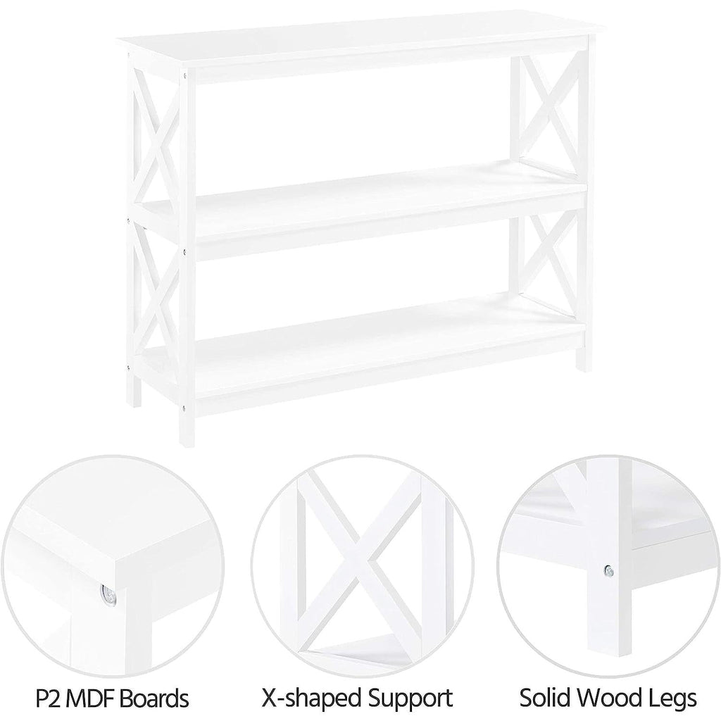 White Three Tier Console Table With Storage Shelves
