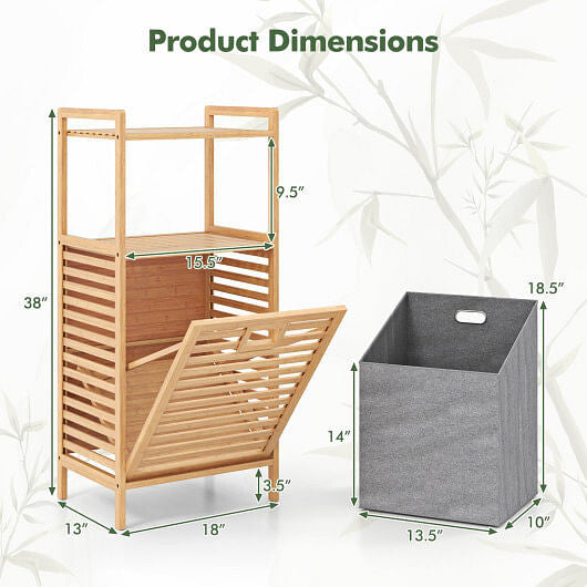 Bamboo Tilt out Laundry Hamper with Foldable and Removable Basket-Natural-3