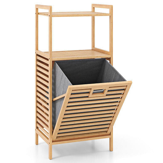 Bamboo Tilt out Laundry Hamper with Foldable and Removable Basket-Natural-4