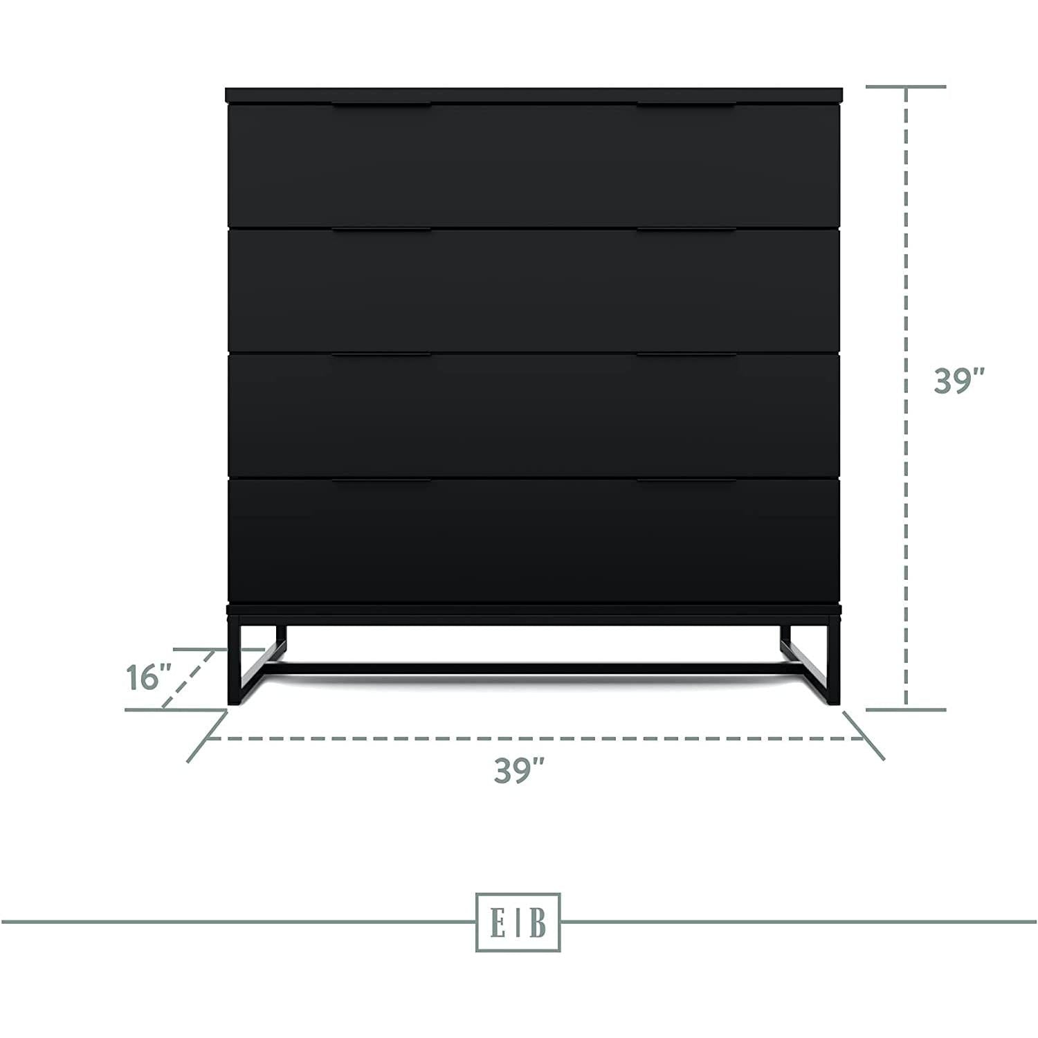 Black Modern Four Drawer Dresser Storage Chest For Bedroom