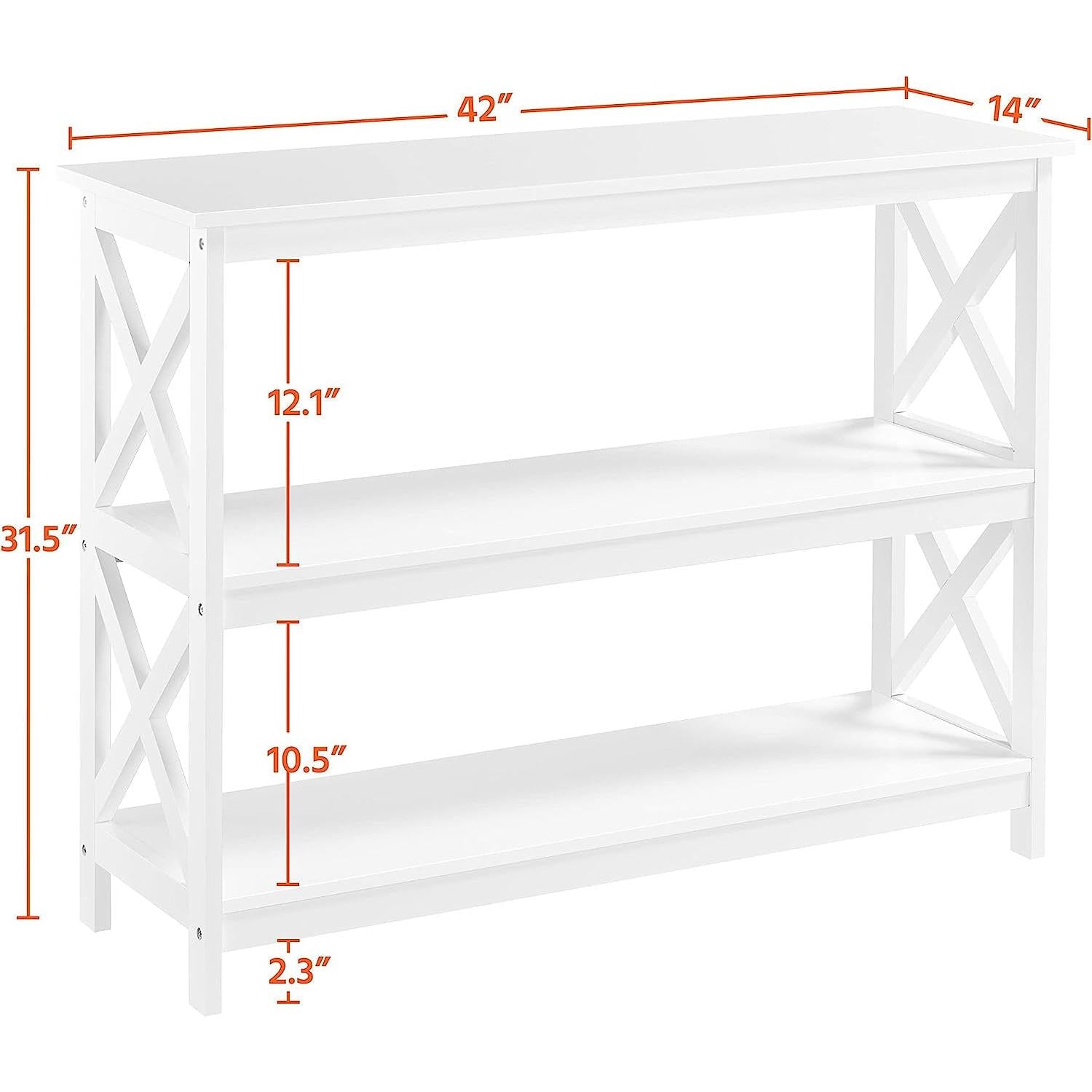 White Three Tier Console Table With Storage Shelves