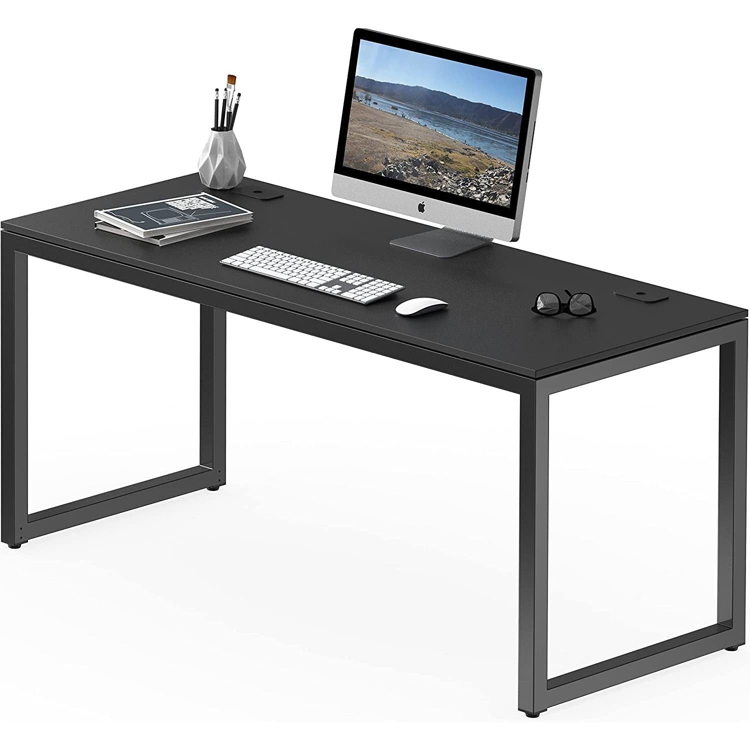 Black Solo Desk 55 Inch Wide With Two Cable Grommets