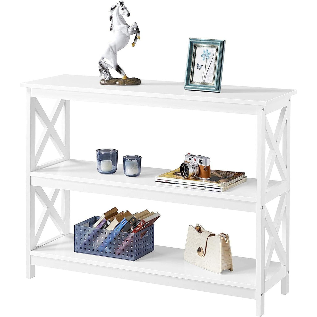 White Three Tier Console Table With Storage Shelves