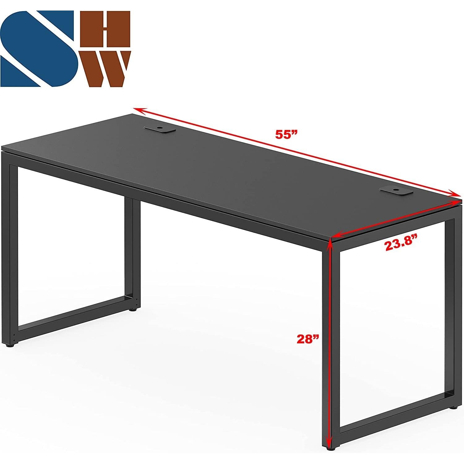 Black Solo Desk 55 Inch Wide With Two Cable Grommets