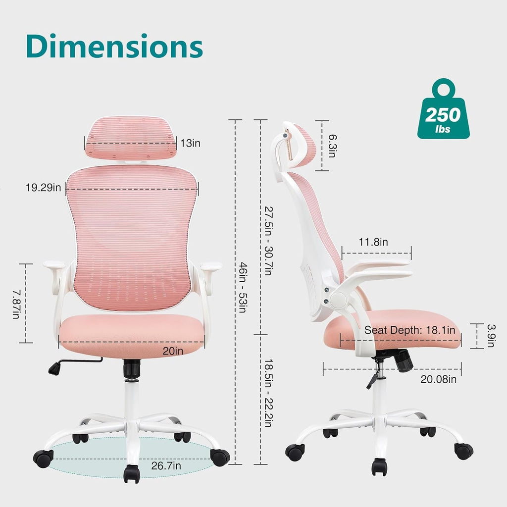 Ergonomic Pink Home Office Chair With Lumbar Support-1